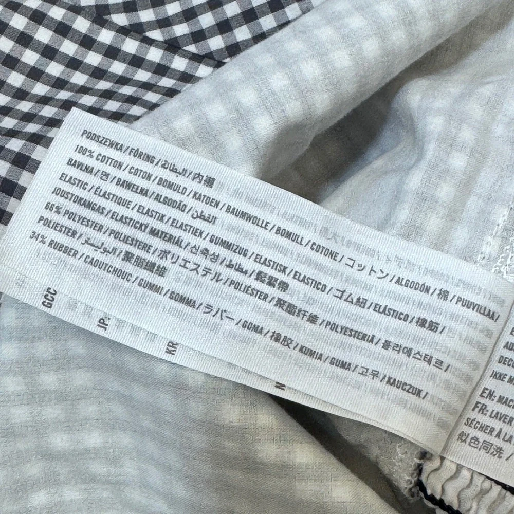 ABERCROMBIE & FITCH Gingham Puff Sleeve V-Neck Top Womens L Black White